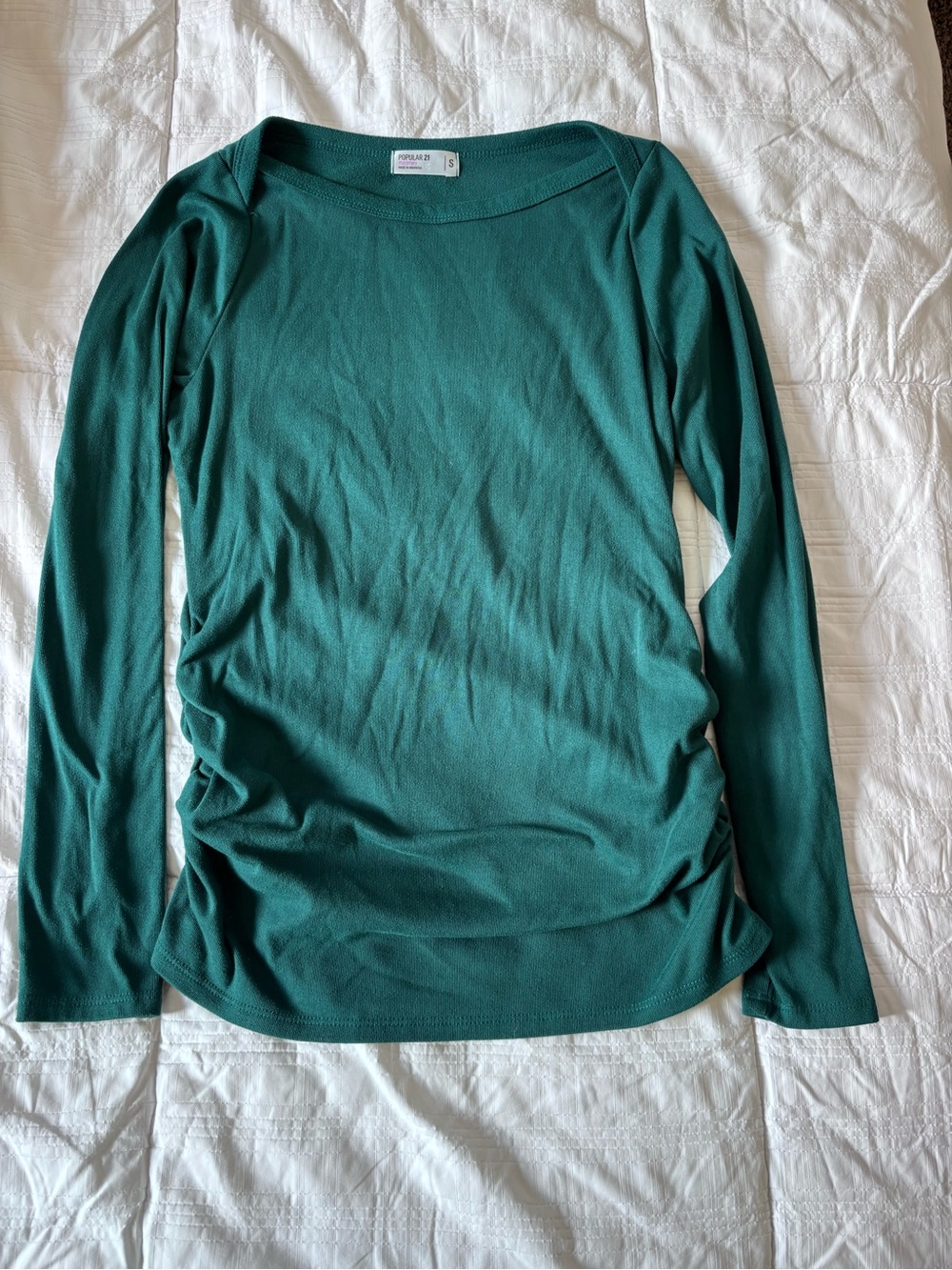 Maternity Deep Teal Long Sleeve Boatneck Top
